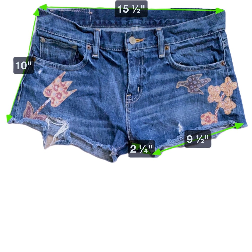 RALPH LAUREN Distressed Floral Patchwork Jean Shorts Denim Supply Boyfriend 27w - Picture 3 of 14